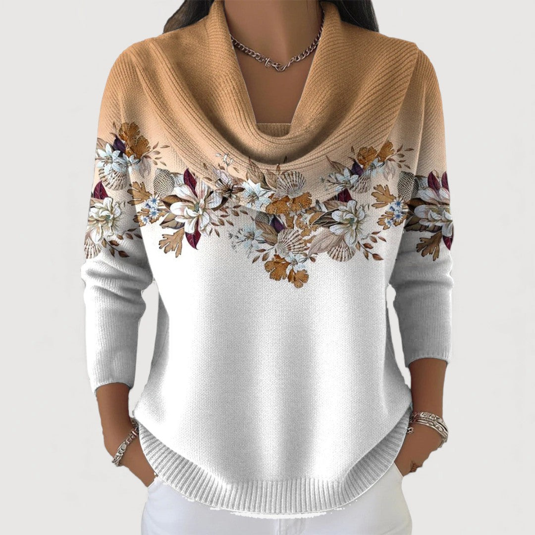 Alba - Jersey Floral con Cuello Vuelto
