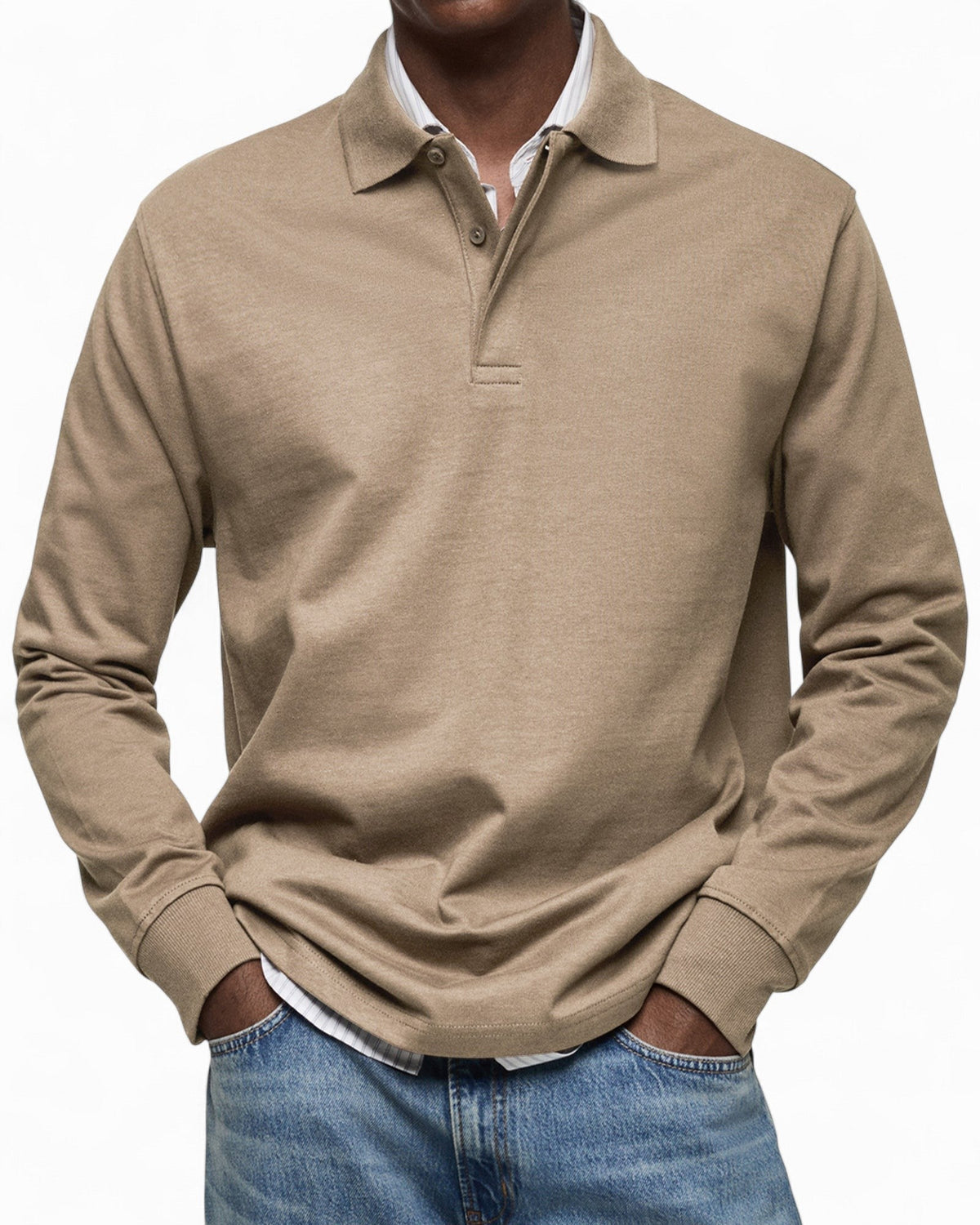 Polo hombre manga larga tejido suave – estilo elegante moderno diario