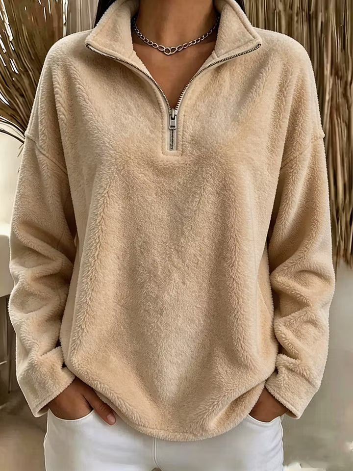 Sudadera polar para mujer con media cremallera y cuello alto