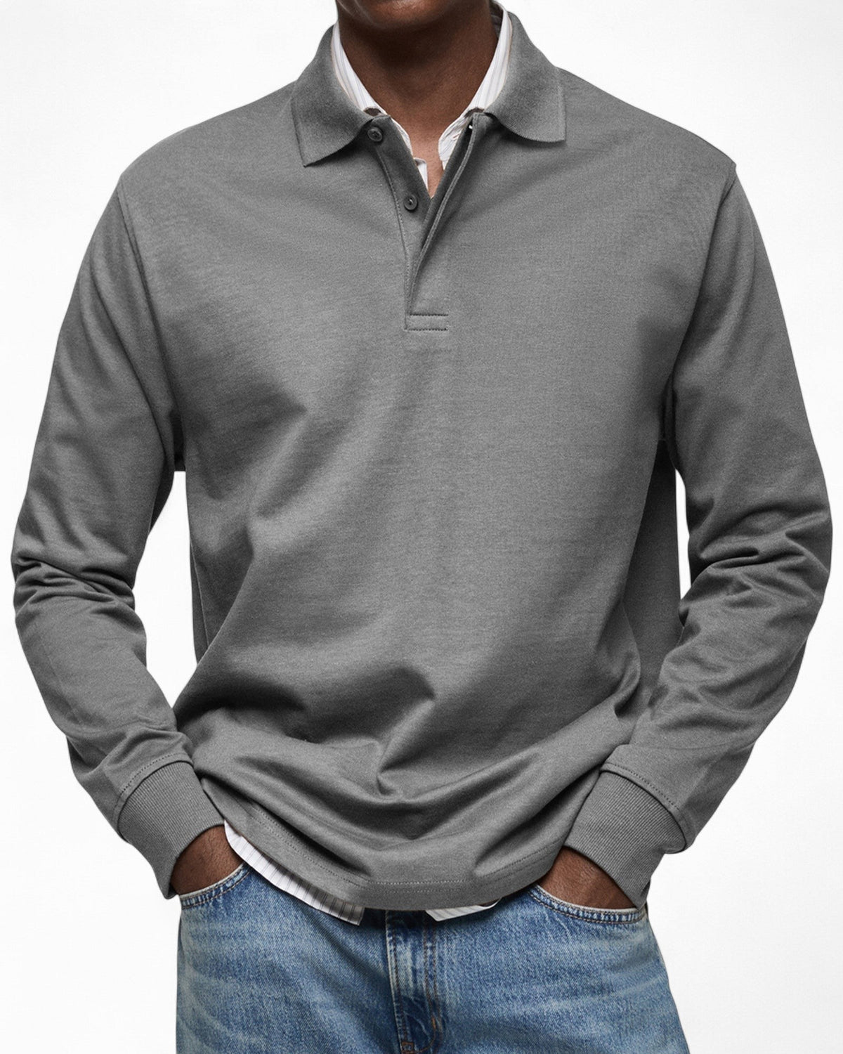 Polo hombre manga larga tejido suave – estilo elegante moderno diario