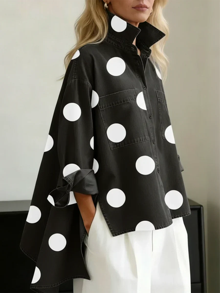 Top mujer lunares oversize elegante – blusa moderna casual