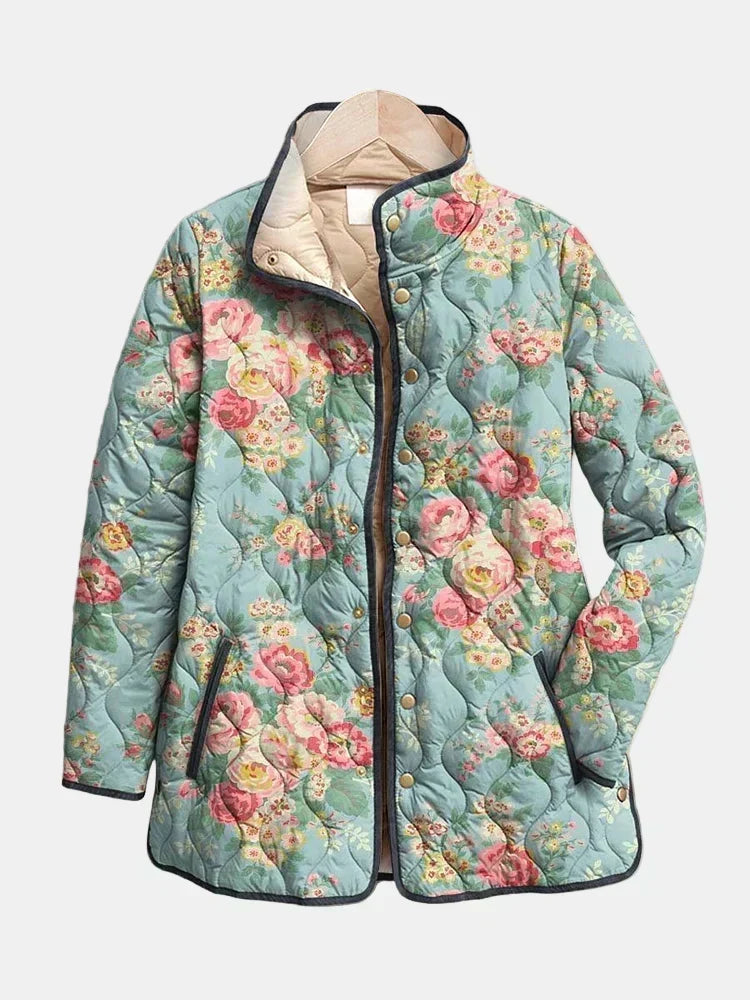 Chaqueta acolchada de mujer con estampado floral y corte recto