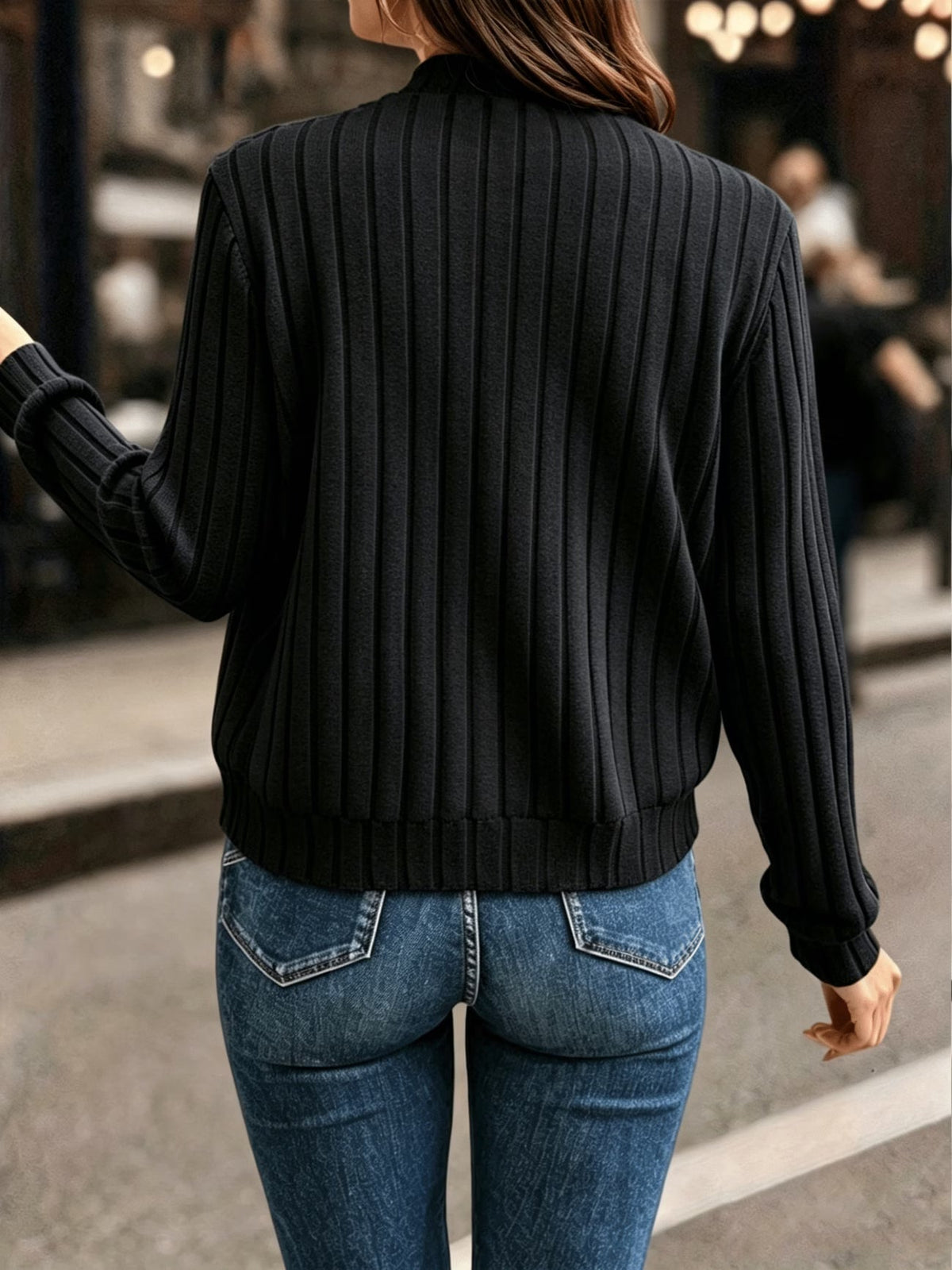 Chaqueta de mujer acanalado con cremallera y cuello estructurado