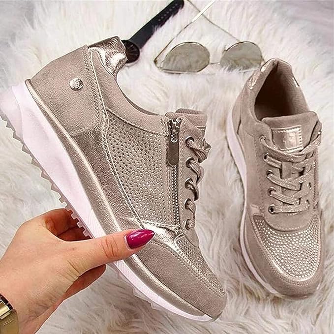 Zapatillas cómodas para mujer con cremallera lateral y cordones