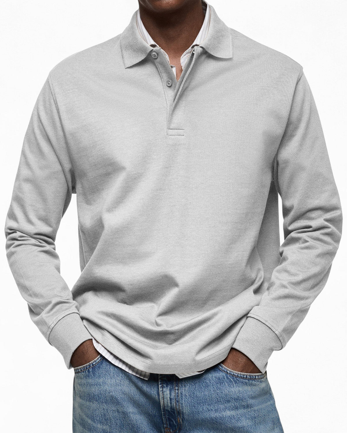 Polo hombre manga larga tejido suave – estilo elegante moderno diario