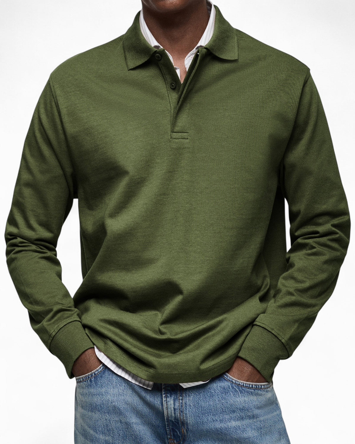 Polo hombre manga larga tejido suave – estilo elegante moderno diario