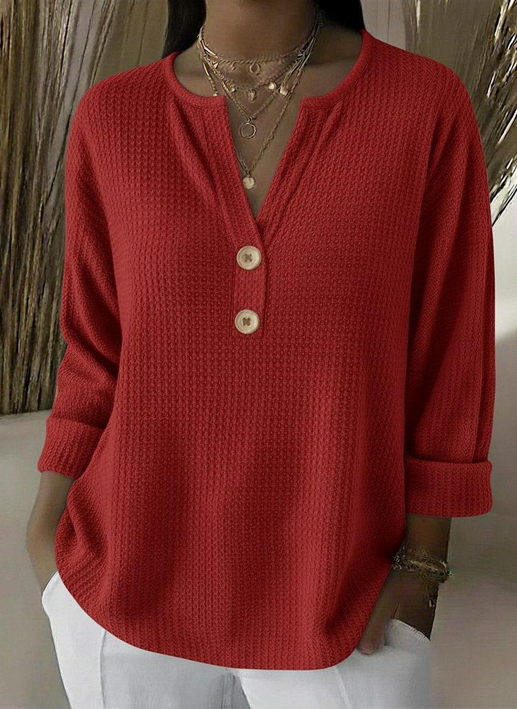 Lucía - Camiseta Henley Gofrada con Botones