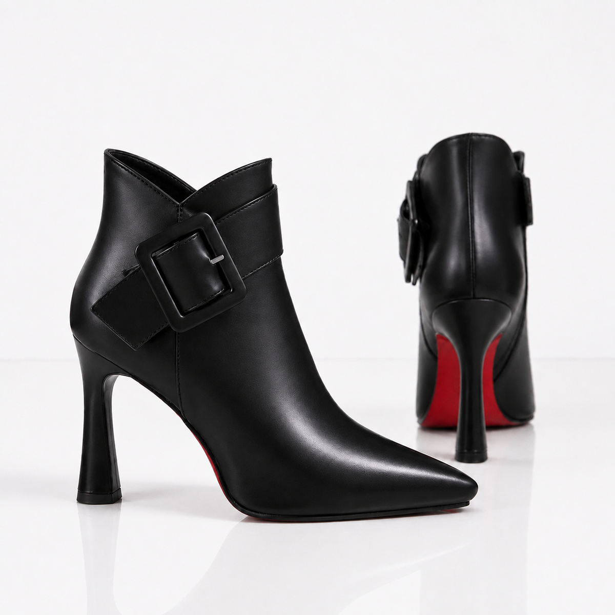 Botines de tacón ancho para mujer con hebilla decorativa