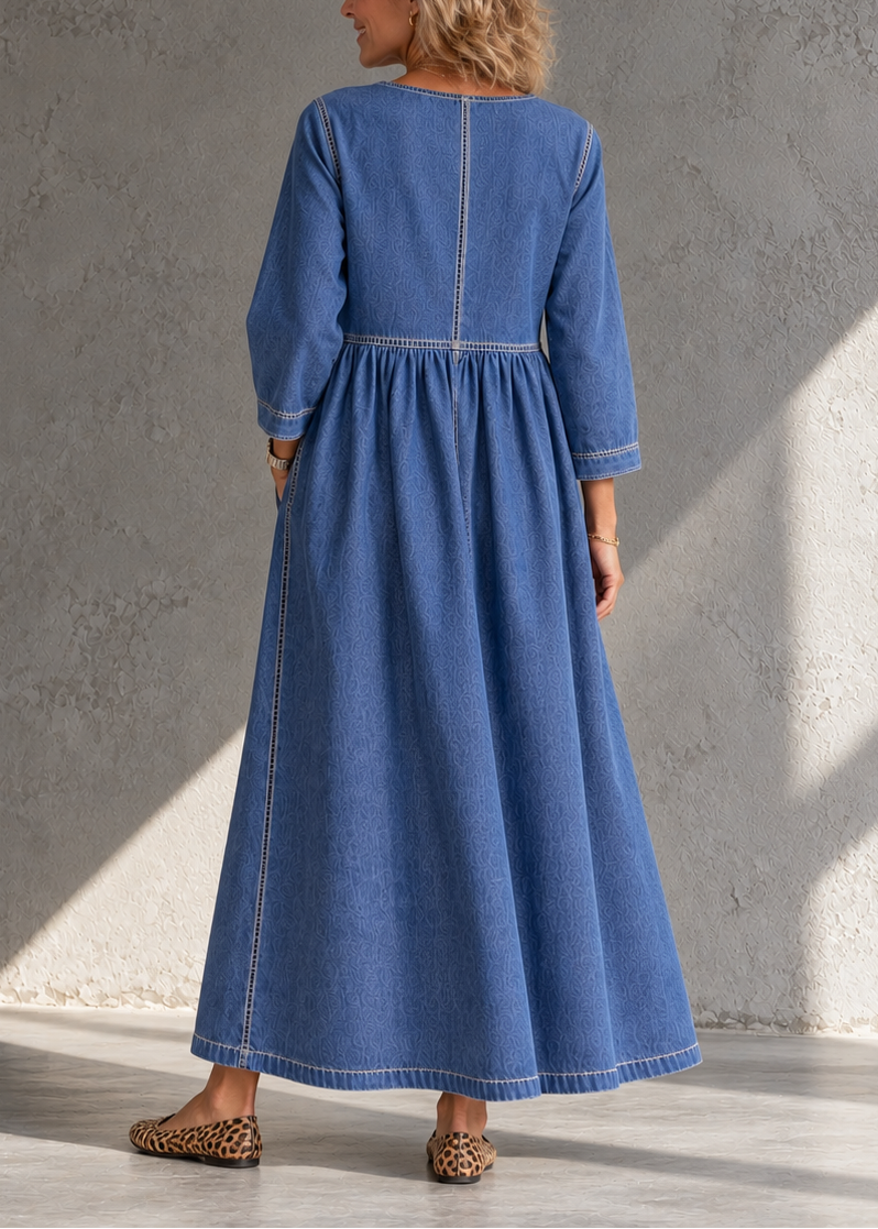 Vestido largo para mujer con costuras en contraste y bolsillos
