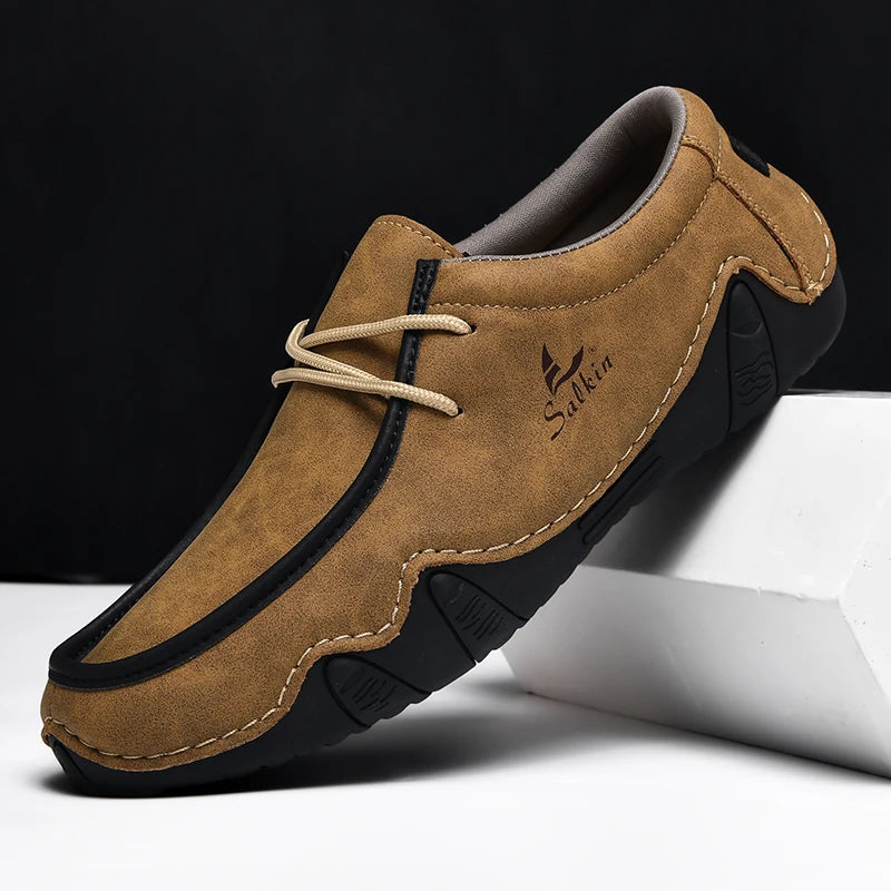 Mocasines casuales para hombre con cordones y suela de goma flexible