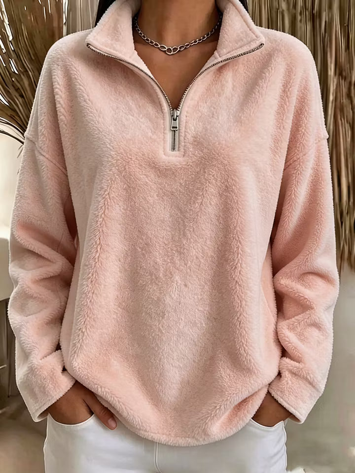 Sudadera polar para mujer con media cremallera y cuello alto