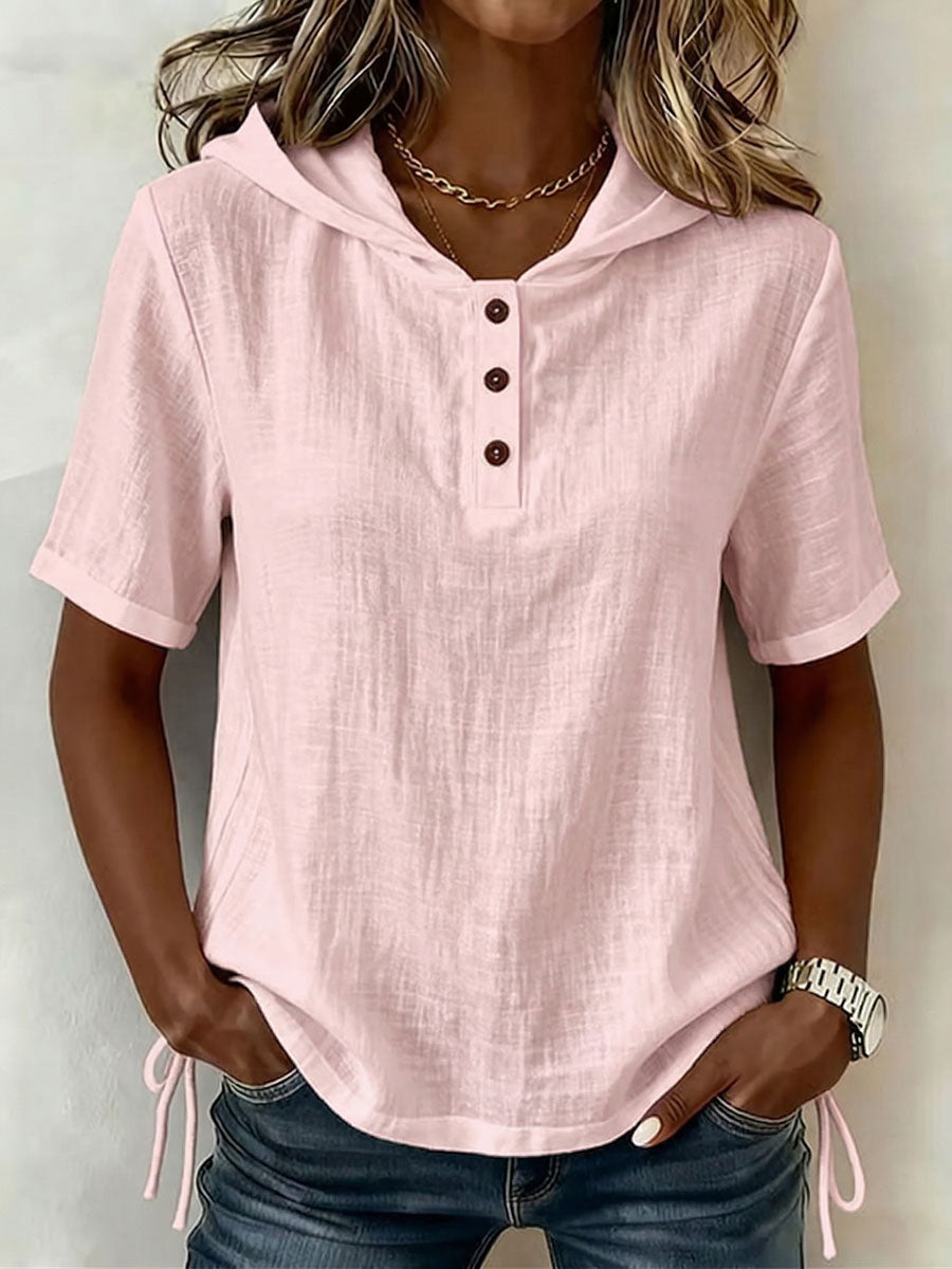 Top mujer con capucha botones manga corta – casual cómodo verano