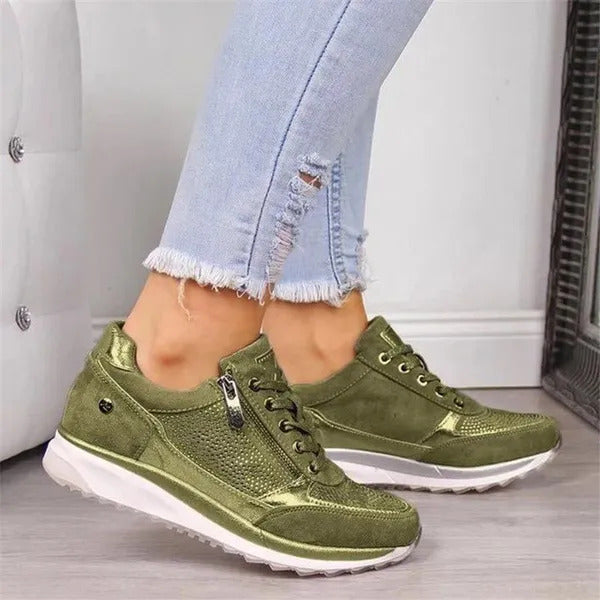 Zapatillas cómodas para mujer con cremallera lateral y cordones