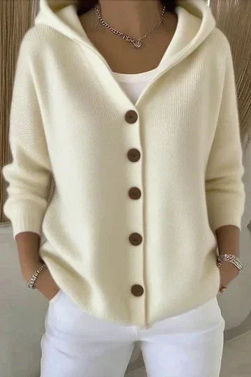 Cárdigan mujer con capucha y botones de punto suave