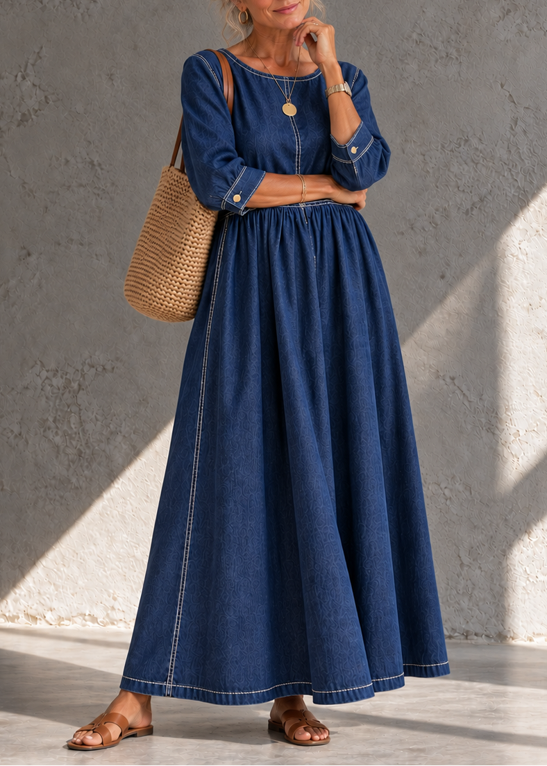 Vestido largo para mujer con costuras en contraste y bolsillos