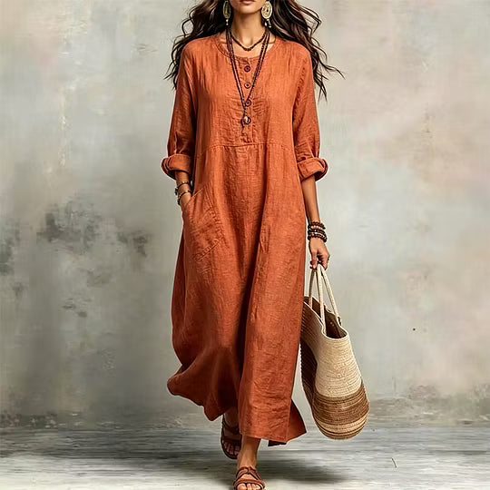 Vestido largo para mujer de corte amplio con botones y bolsillos