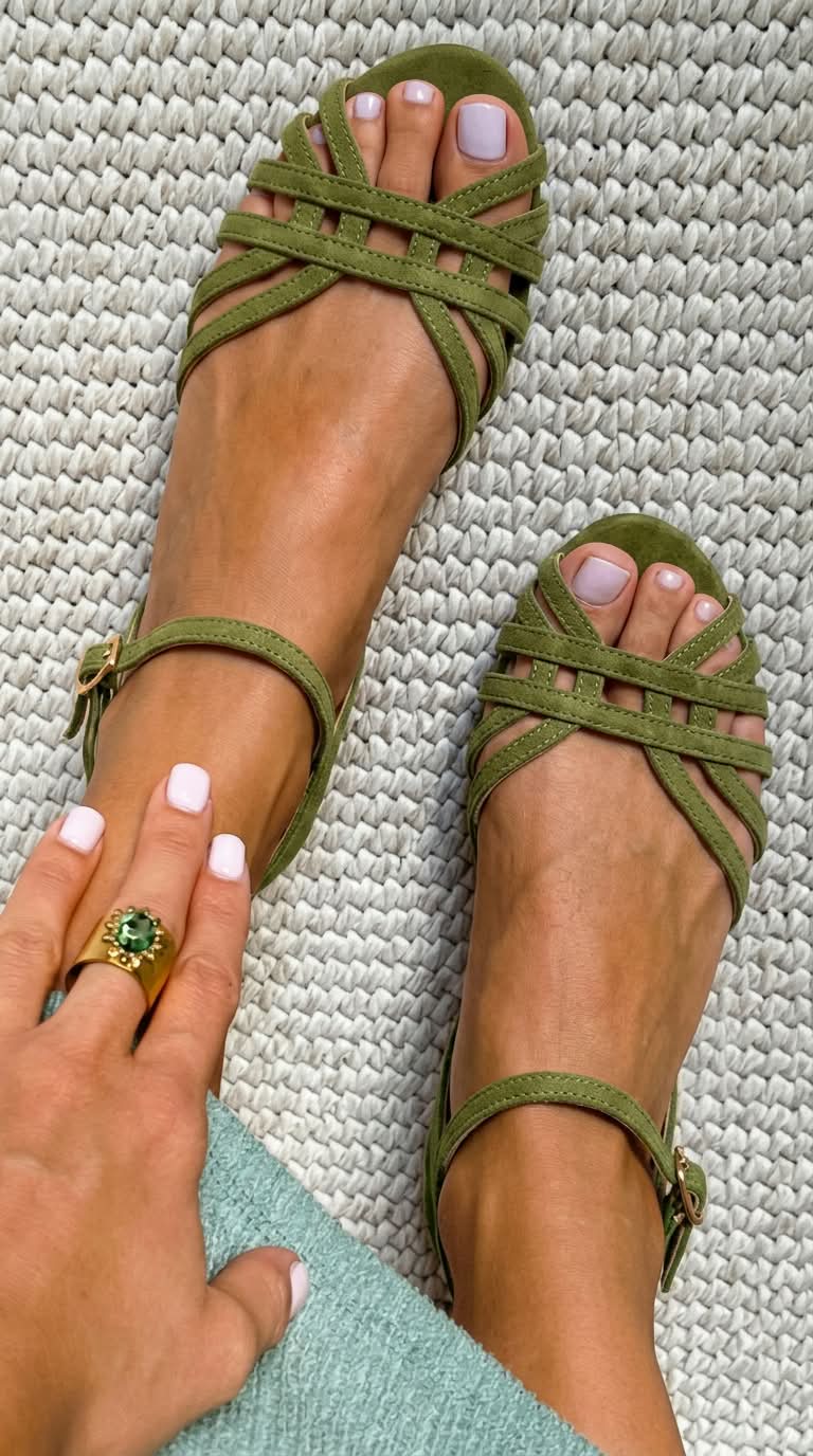Sandalias de Ante Planas Cuoio con Hebilla al Tobillo y Tiras Múltiples