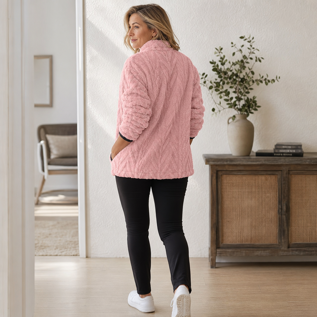 Sudadera polar con media cremallera y bolsillo para mujer