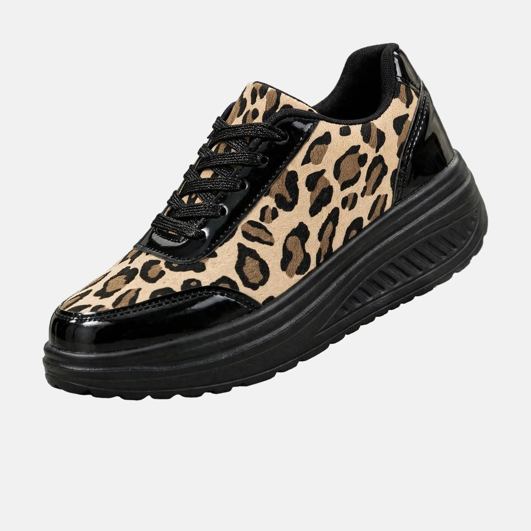 Zapatillas de cuña para mujer con estampado de leopardo y cordones