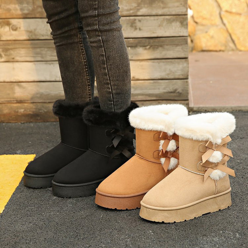 Botas de invierno para mujer con plataforma y lazos decorativos
