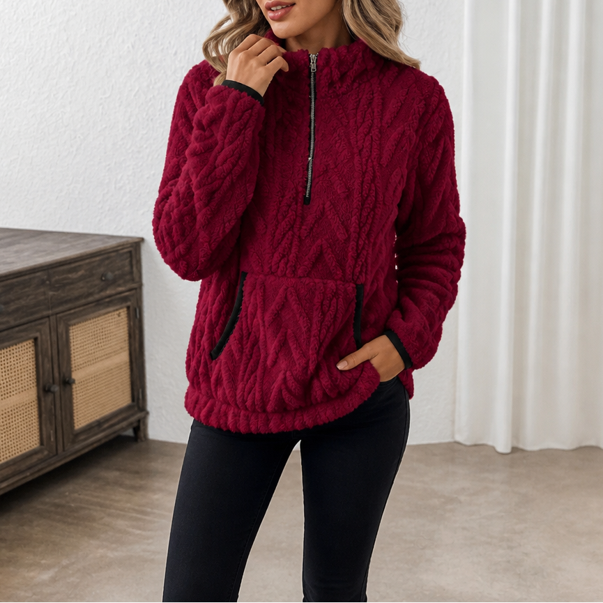 Sudadera polar con media cremallera y bolsillo para mujer