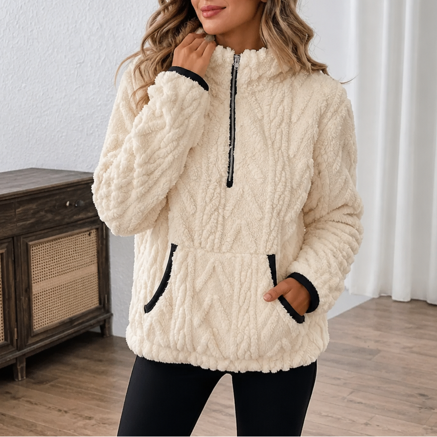 Sudadera polar con media cremallera y bolsillo para mujer