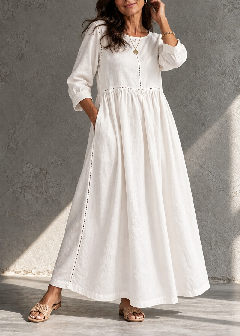 Vestido largo para mujer con costuras en contraste y bolsillos