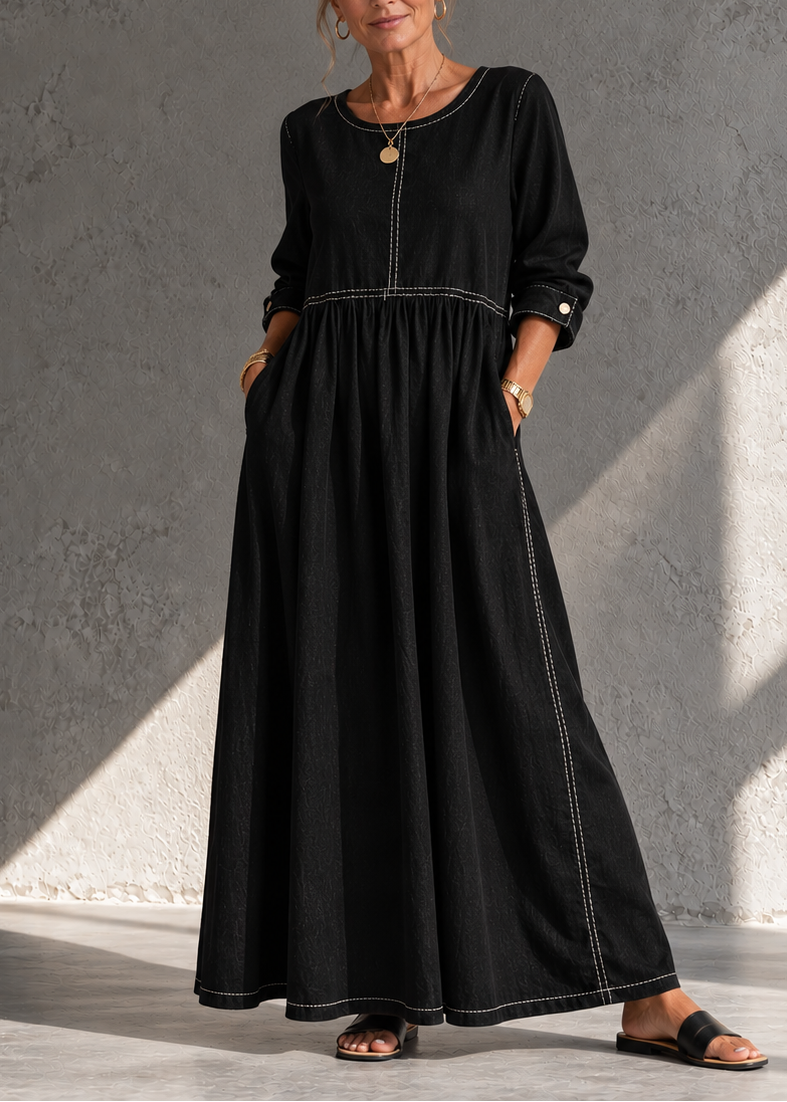 Vestido largo para mujer con costuras en contraste y bolsillos