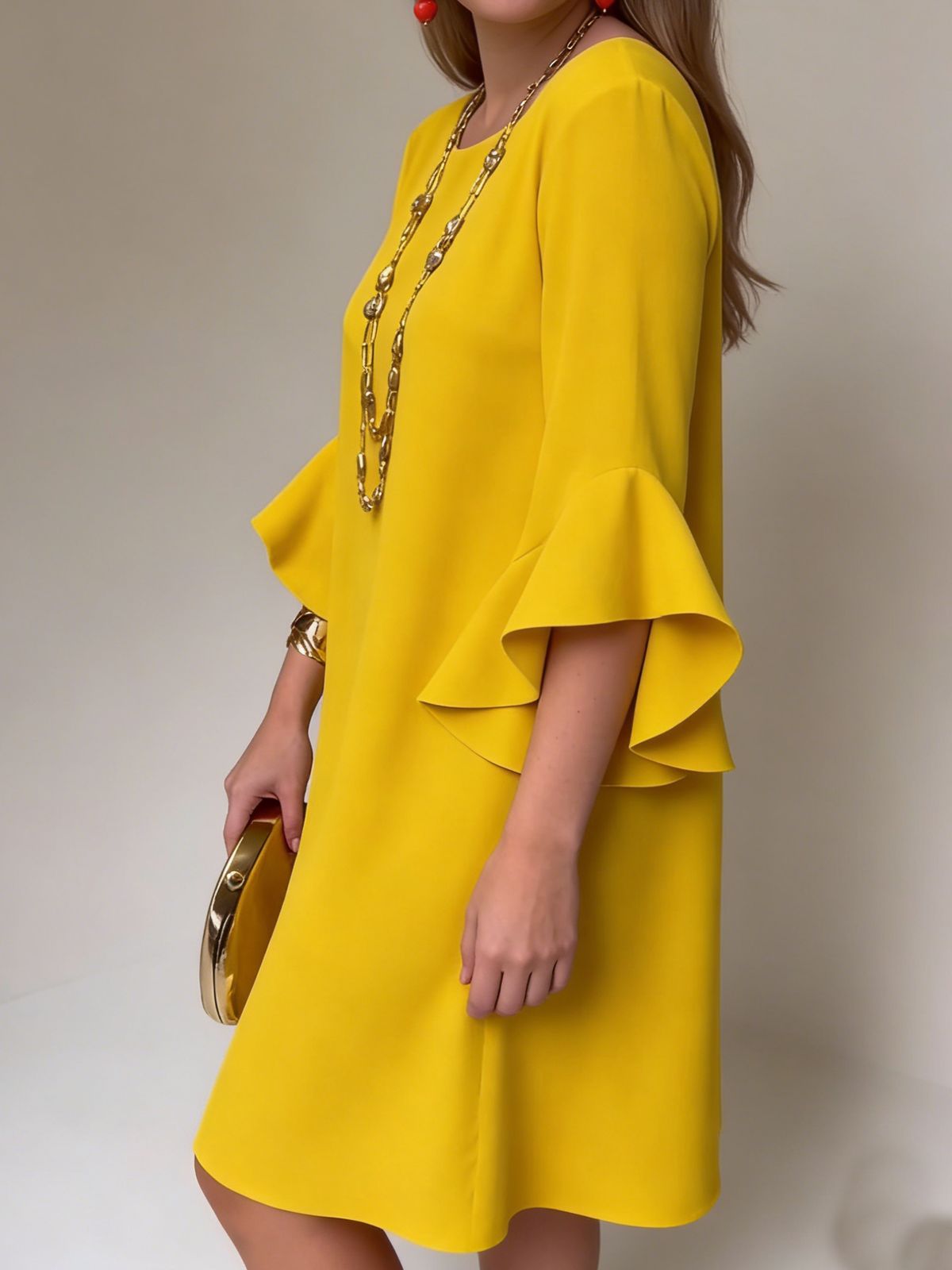 Vestido mujer fluido manga volante – vestido elegante cómodo verano