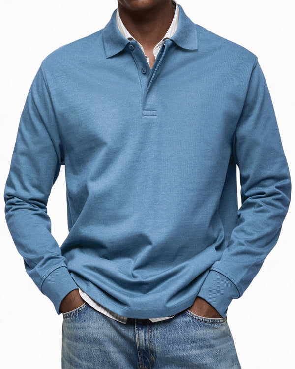 Polo hombre manga larga tejido suave – estilo elegante moderno diario