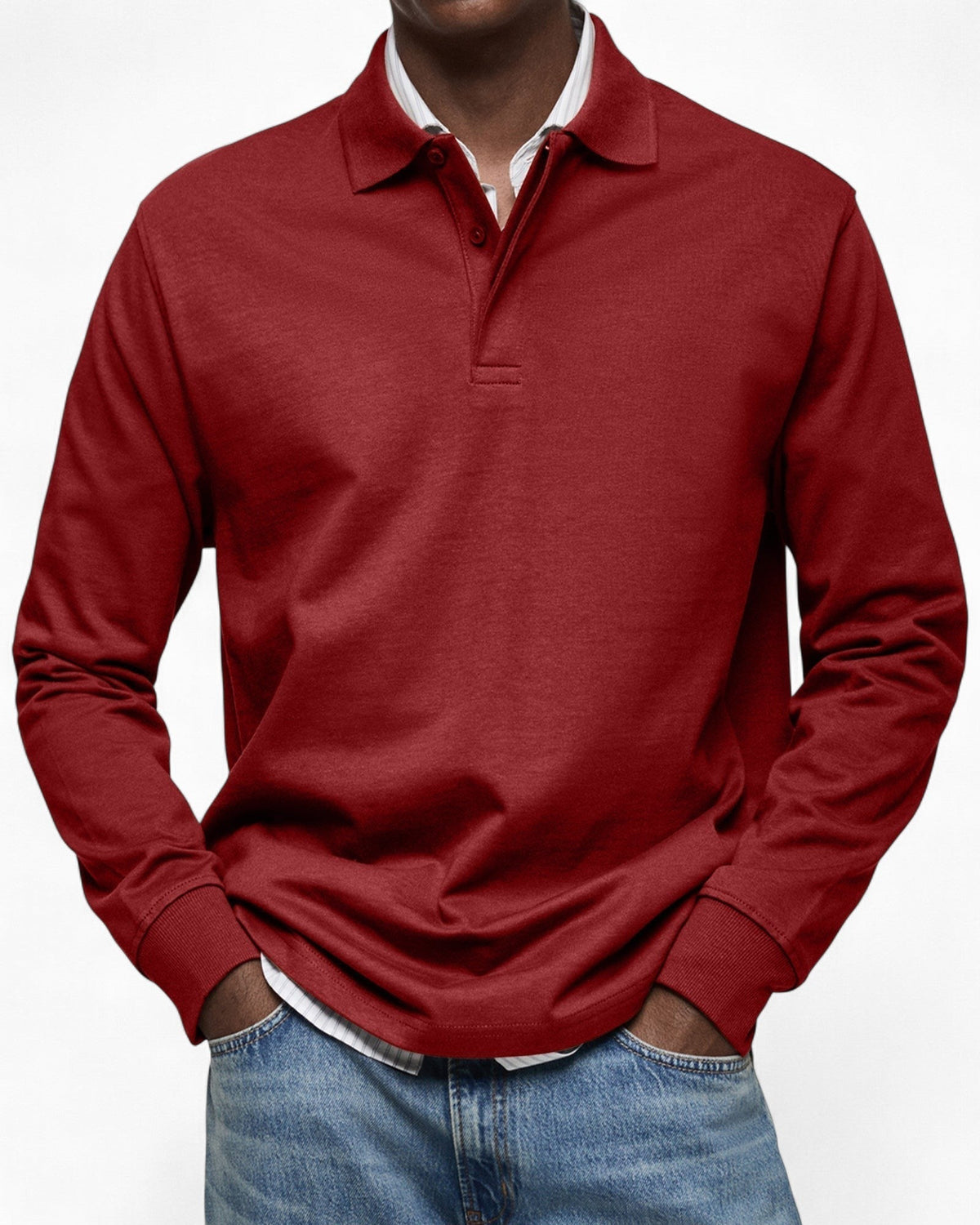 Polo hombre manga larga tejido suave – estilo elegante moderno diario