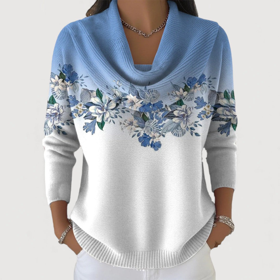 Alba - Jersey Floral con Cuello Vuelto