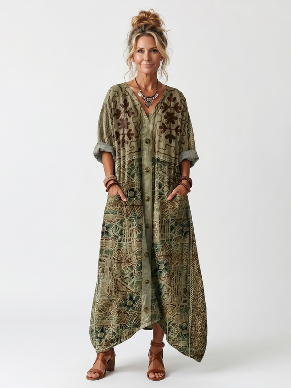 Vestido bohemio de mujer con botones y estampado floral