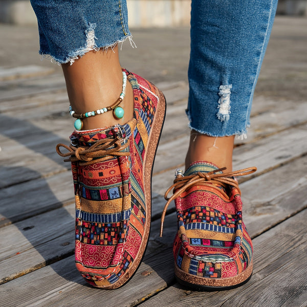 Zapatillas casuales de mujer con patchwork y cordones ajustables