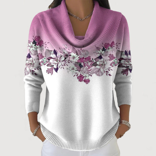 Alba - Jersey Floral con Cuello Vuelto