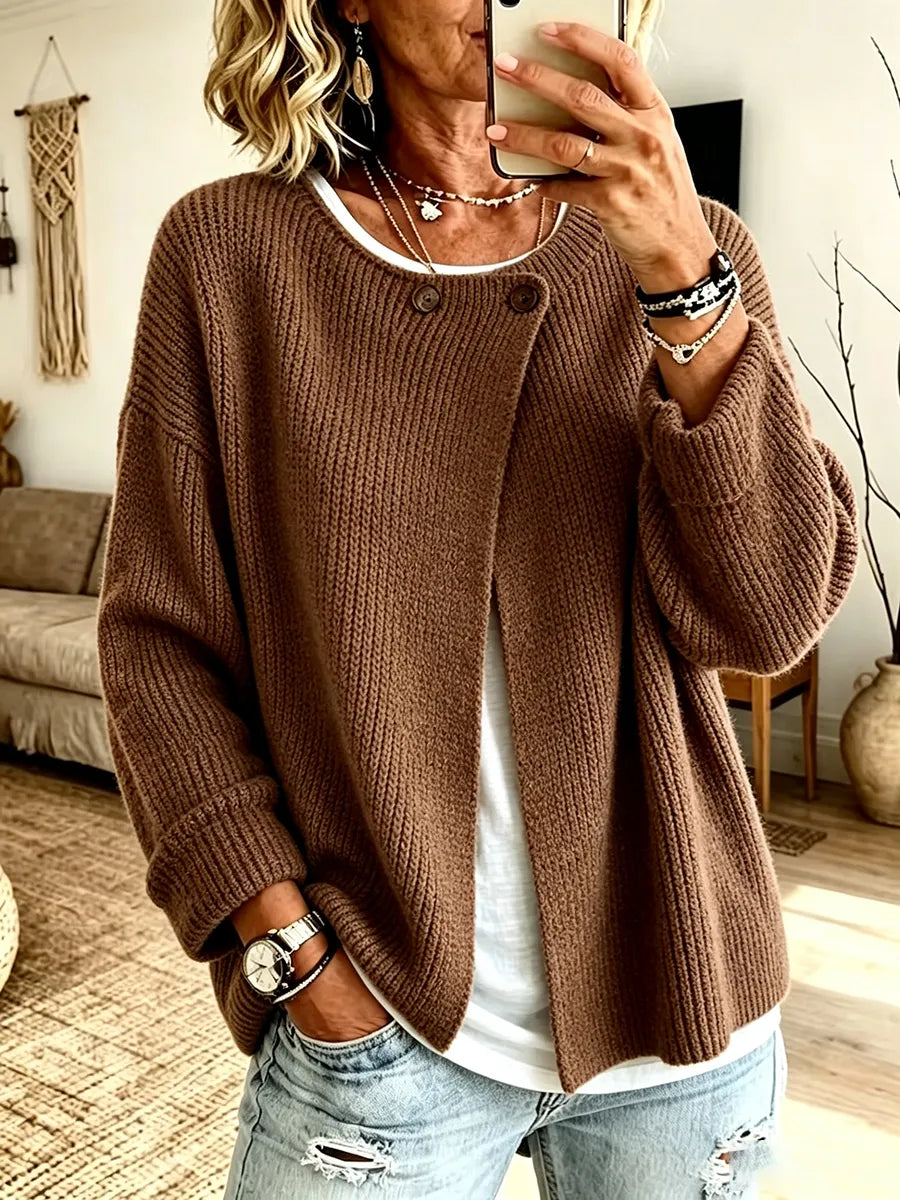 Cárdigan asimétrico para mujer de punto acanalado con botón
