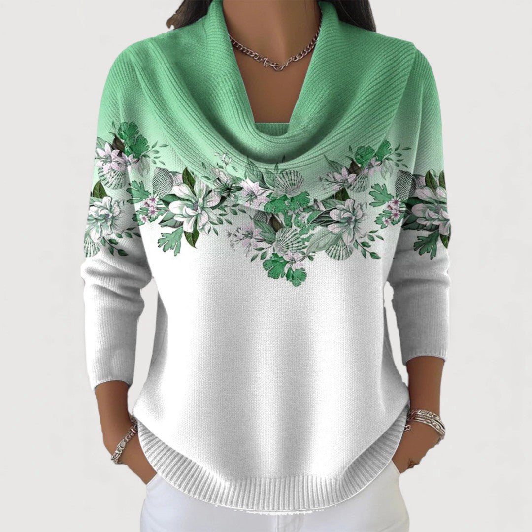 Alba - Jersey Floral con Cuello Vuelto