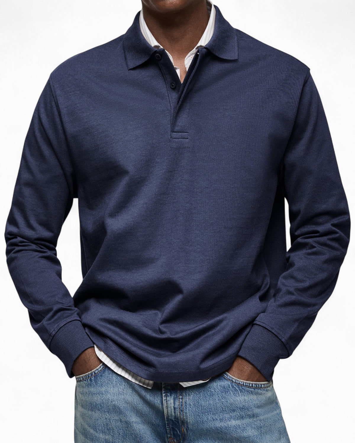 Polo hombre manga larga tejido suave – estilo elegante moderno diario