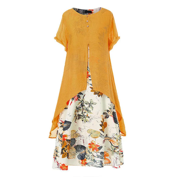 Vestido largo superpuesto de mujer con estampado floral