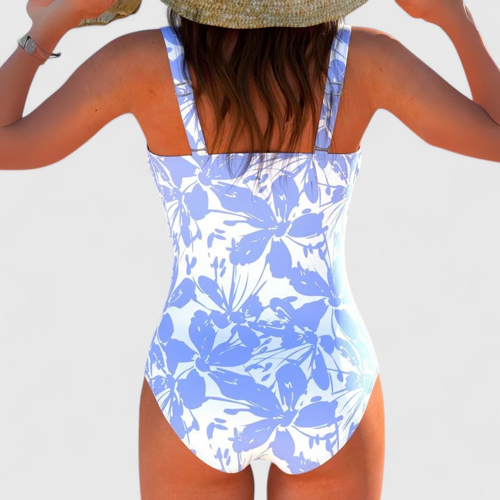 Bañador mujer una pieza cruzado rayas multicolores fruncido cordón moldeador playa