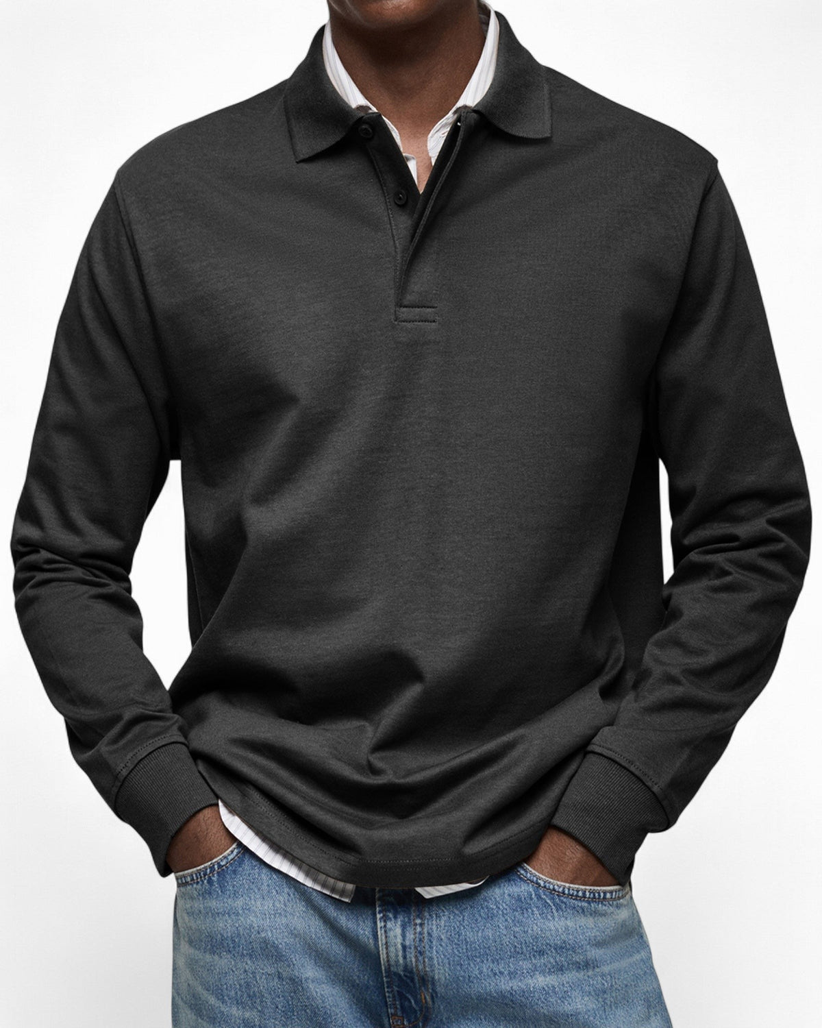 Polo hombre manga larga tejido suave – estilo elegante moderno diario