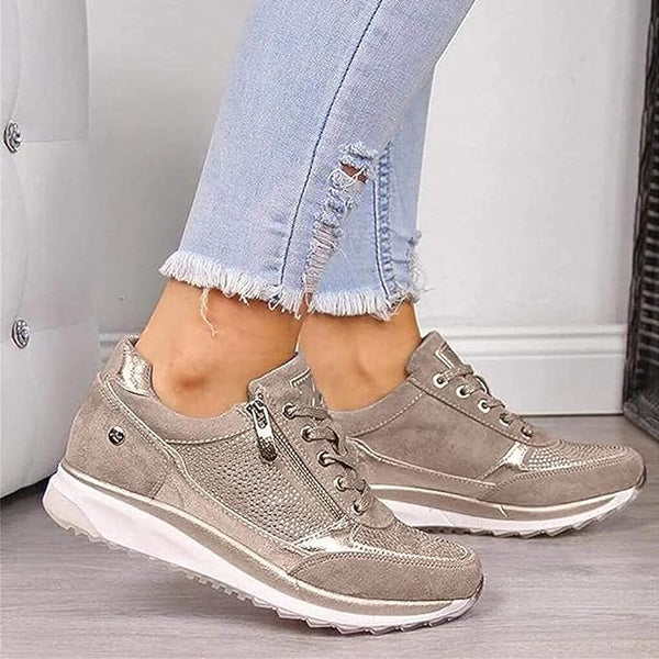 Zapatillas cómodas para mujer con cremallera lateral y cordones