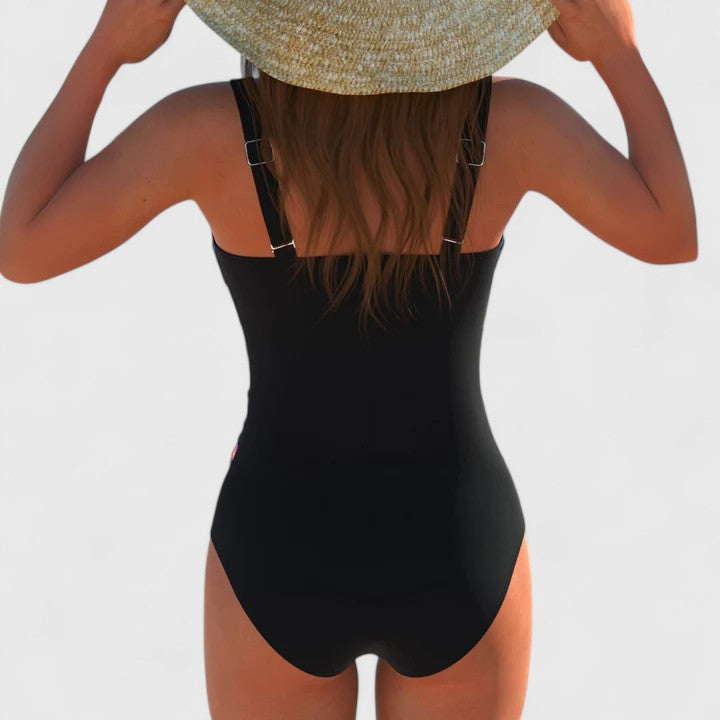Bañador mujer una pieza cruzado rayas multicolores fruncido cordón moldeador playa