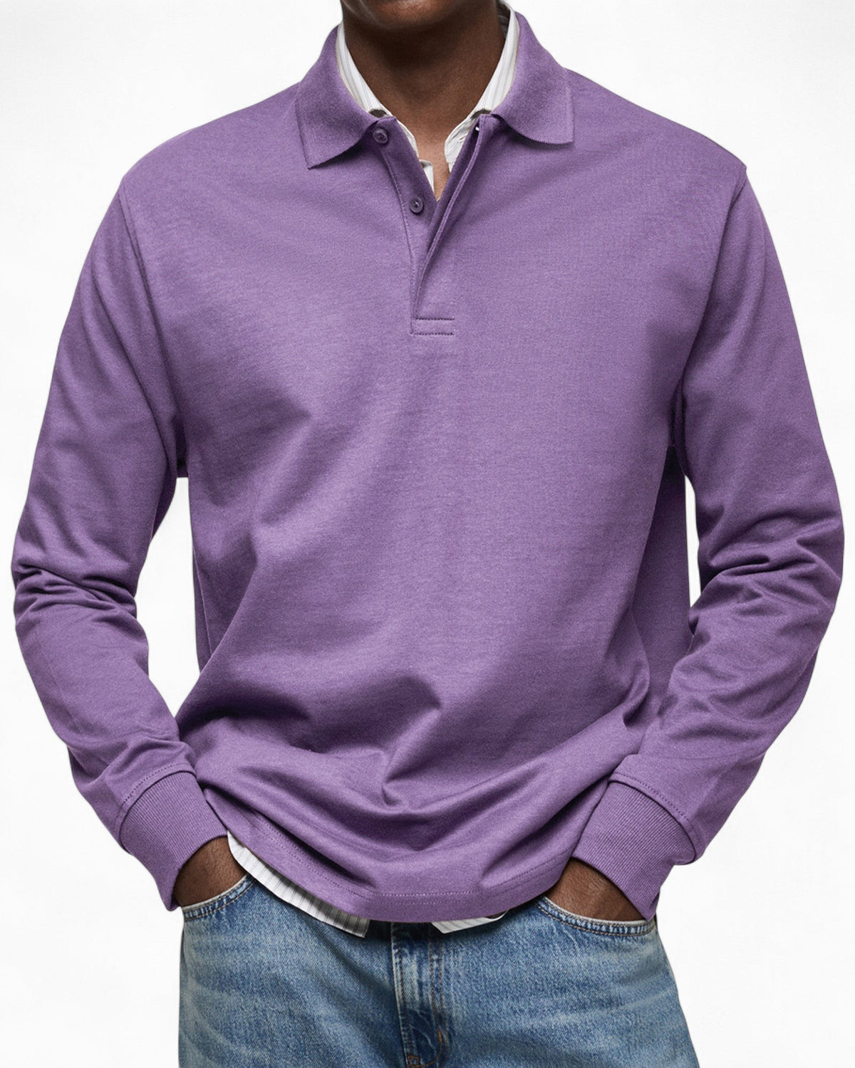 Polo hombre manga larga tejido suave – estilo elegante moderno diario
