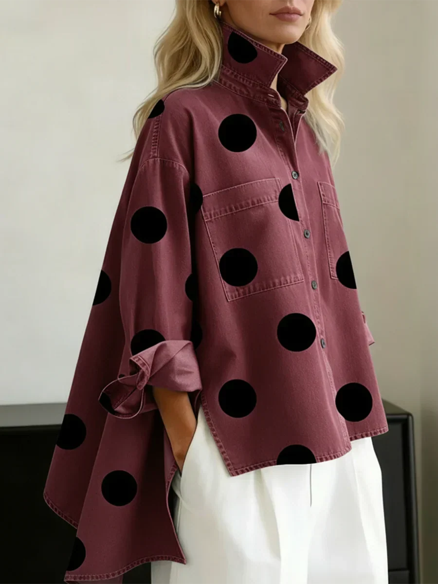 Top mujer lunares oversize elegante – blusa moderna casual