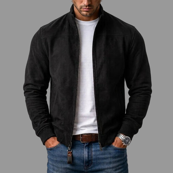 Chaqueta para hombre con cremallera frontal y acabado efecto ante