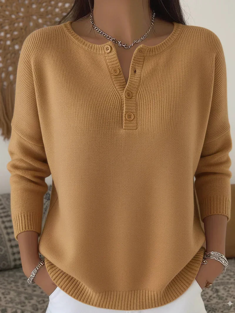 Helena - Jersey de Punto con Botones Henley