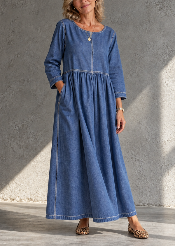 Vestido largo para mujer con costuras en contraste y bolsillos