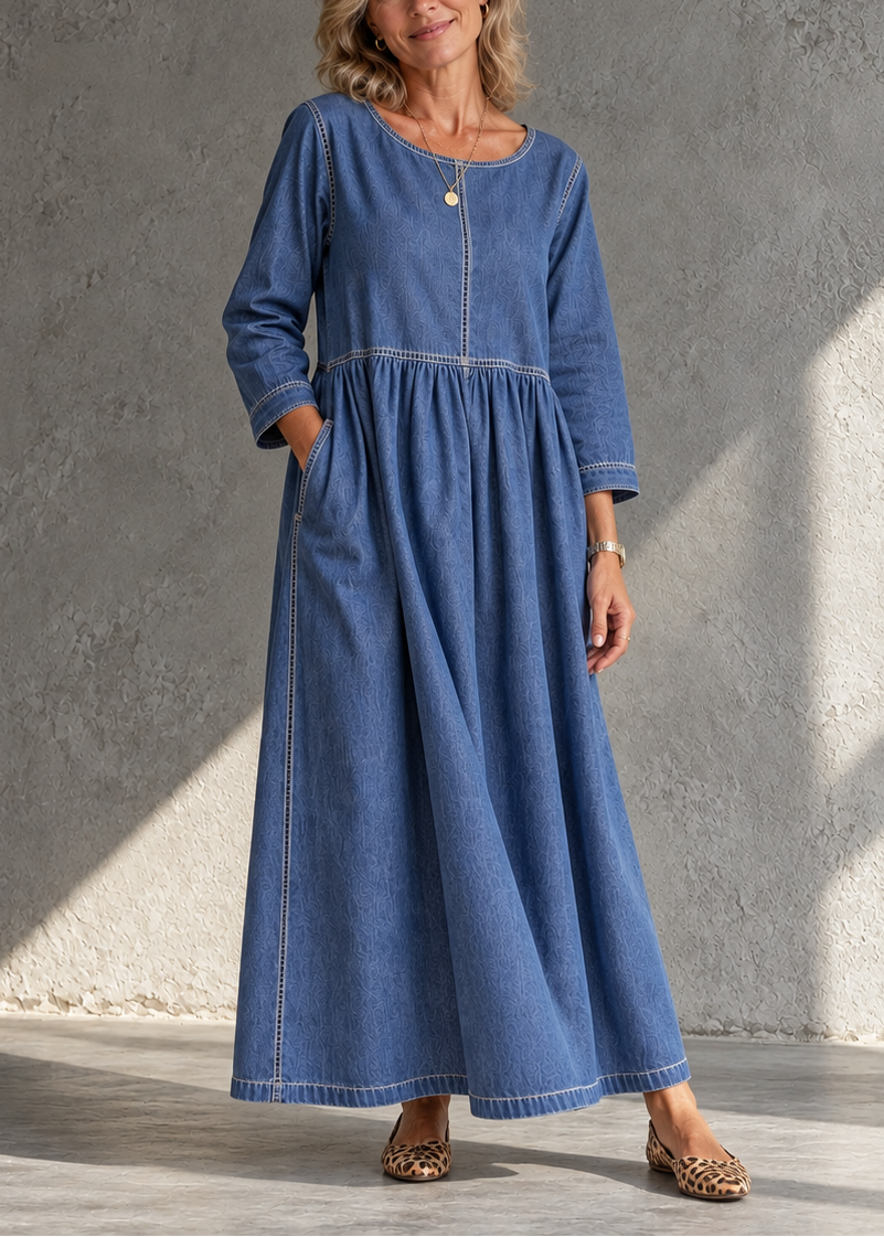 Vestido largo para mujer con costuras en contraste y bolsillos