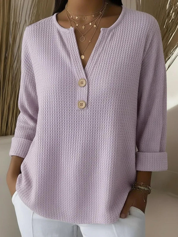 Lucía - Camiseta Henley Gofrada con Botones